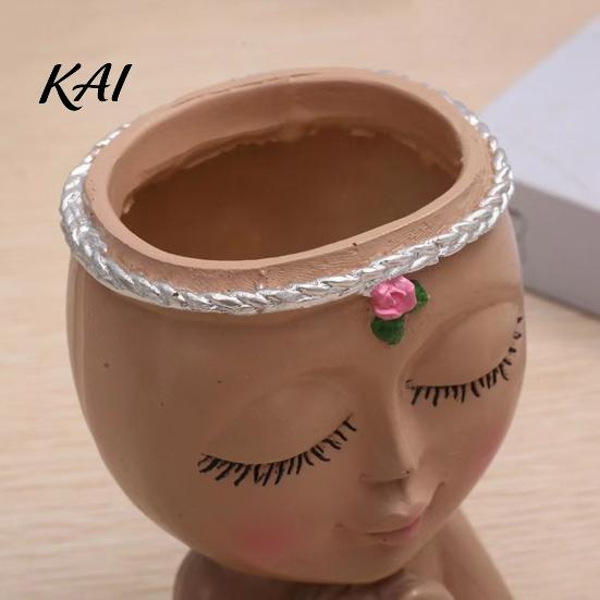 Indoor Outdoor Garden Decor Face Planter Pot, Cute Resin Head Vase for Succulents Flowers, Decorative Flower Pots Unique Bedroom Desk Shelf