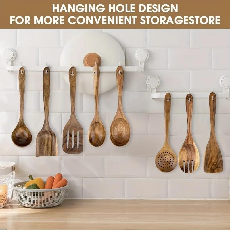 Durable Wooden Kitchen Utensil Set 8pcs - Anti-Scald Non-Stick Cooking Tools Multi-Purpose Wood Spoons And Spatulas Cookware Kit