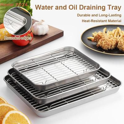 Stainless Steel Baking Tray With Removable Cooling Rack Set Non-stickBBQ Pan Tray Plate Oven Rack Cooking Roasting Dish