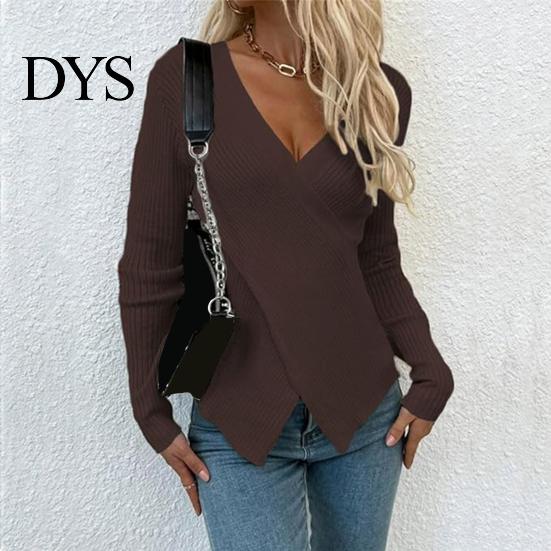 Γυναικείο Πλεκτό Πουλόβερ Σέξι V-Neck Wrap Πλεκτό Τοπ Εφαρμοστό Σταυρωτό Μπροστά Πουλόβερ Μακρυμάνικο Μαλακό Διαπνέον Ύφασμα Ρούχα Φθινοπώρου Ζεστό Wrap-around