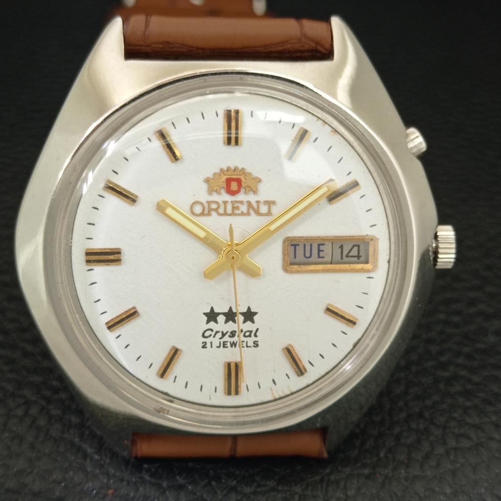 AUTOMATIK VINTAGE ORIENT CRYSTAL JAPAN 46941 HERREN WEISSES ZIFFERBLATT UHR a704829-1