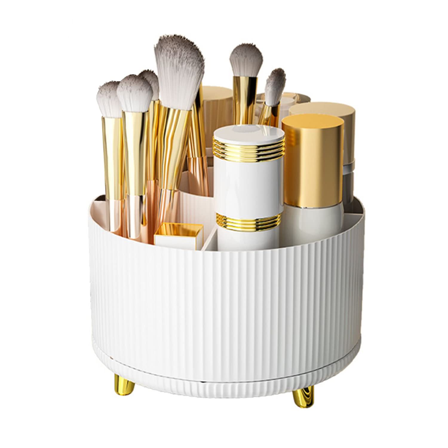Stylish 5 Slot Makeup Brush Holder Organizer 360° Rotating Makeup Brush Organizer for Dresser Desktop Bathroom Office Storage белый