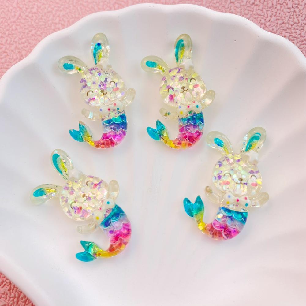 10 Pcs New Cute Bright Cartoon Ocean Mermaids, Seahorses, Starfish Resin Clip Book DIY Jewelry Hairpin Headrope Decoration Craft