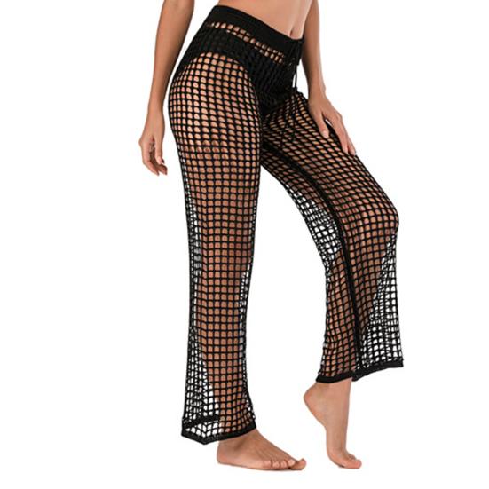 Beach Pants Sexy Hollow Out Polyester Crochet Net Women Cover Up Pants for Vacation