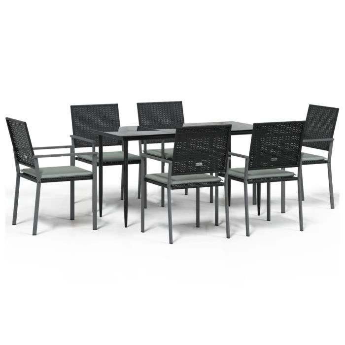 VidaXL Garden Dining Set 7 Pcs Cushions Wicker Steel 3187006