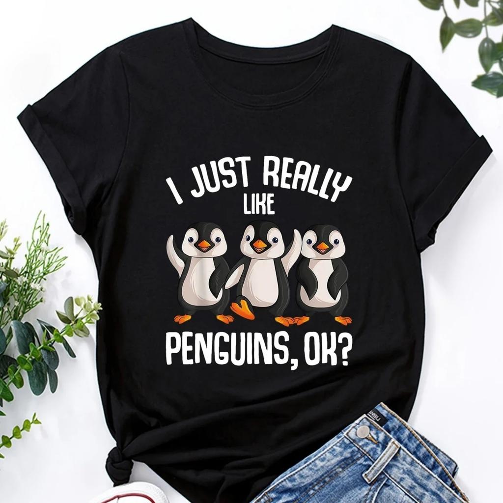 New Print Fashion Women T-Shirt Penguin Lover T-Shirt Female Short Sleeve O-neck T-Shirt Funny Cartoon Graphic Tshirt Streetwear