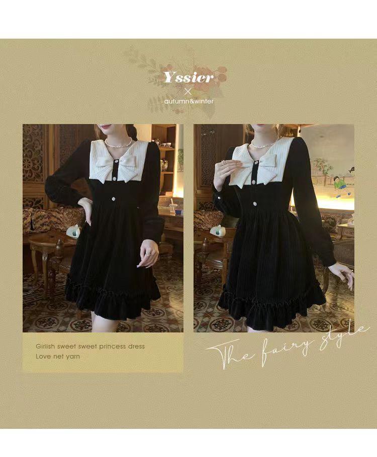 2024 French Retro Black Bow Dress - Short Autumn/Winter Style