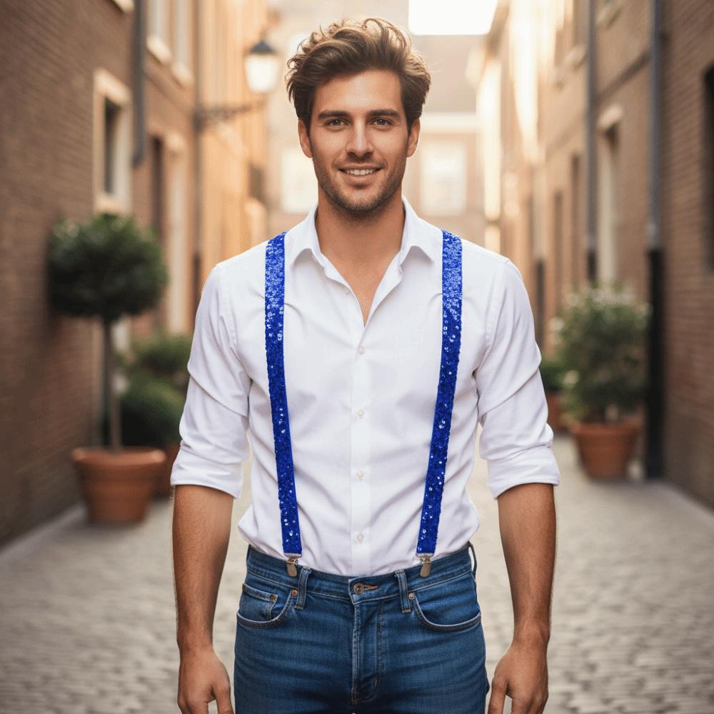Shinning Fish Scale Sequin Suspenders Party Stage Performances Elastic Y-back Suspenders Adjustable 3-clip Metal Clip Suspenders
