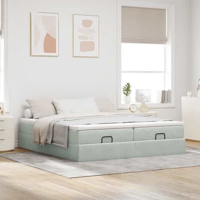 VidaXL Ottoman Bed Frame with Light Grey Mattress 200x200 Cm Velvet, Bed Frame, Upholstered Bed Frame, Bed Frame 3311267