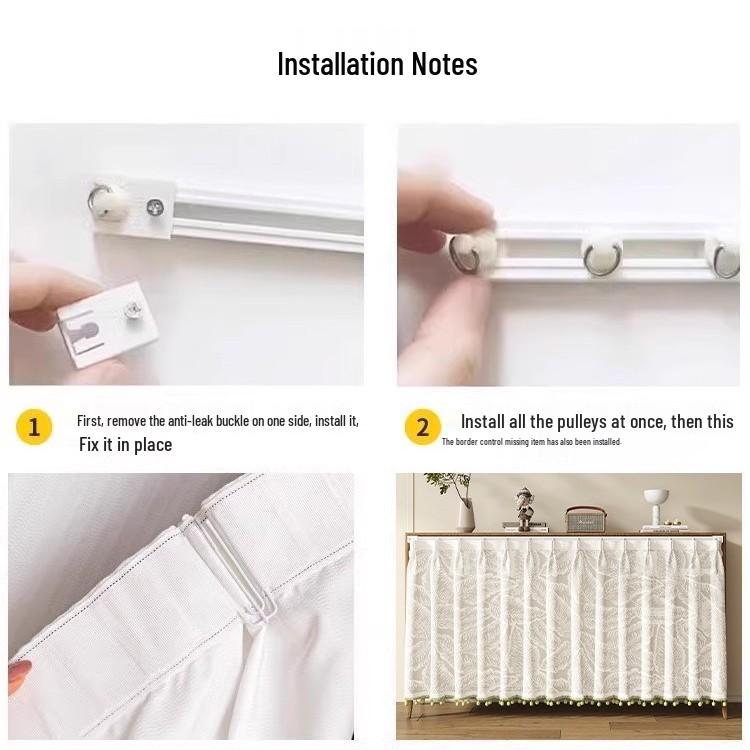 Horizontal Wardrobe Curtain with Rail - Sheer Dust Cover & Decorative Pull, No-Drill Installation.
