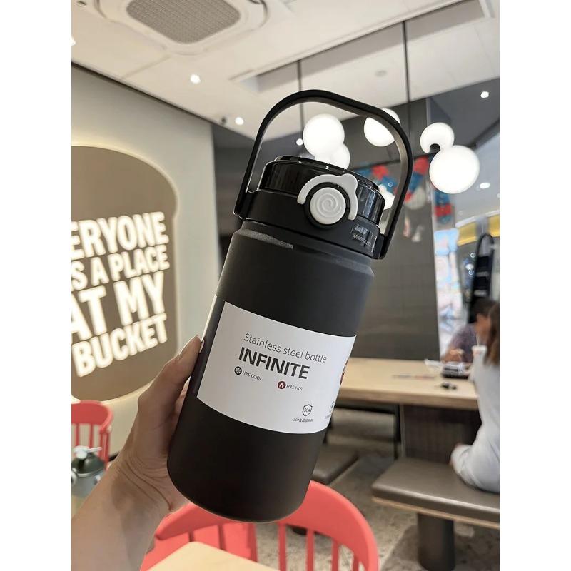 Thermische Wasserflasche aus Edelstahl Thermoskannen Vakuumflasche mit Strohhalm Becher Tragbare Kalt-Heißgetränke Thermosbecher Fitnessstudio 1L/1.2L