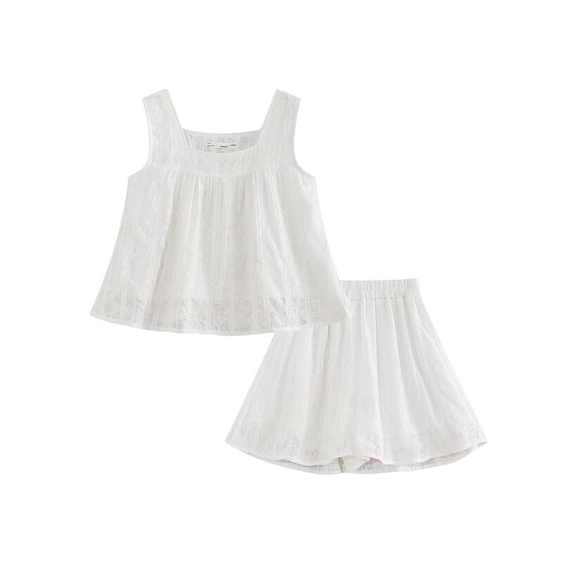 Girls  Sleeveless Jacquard Wide-Leg Pants Set 140