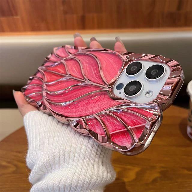 For iPhone 15 Pro Max Luxury Colour Tree Leaf Plating Frame Phone Case For iPhone 11 12 13 14 15 16 Plus Soft Protective Cover
