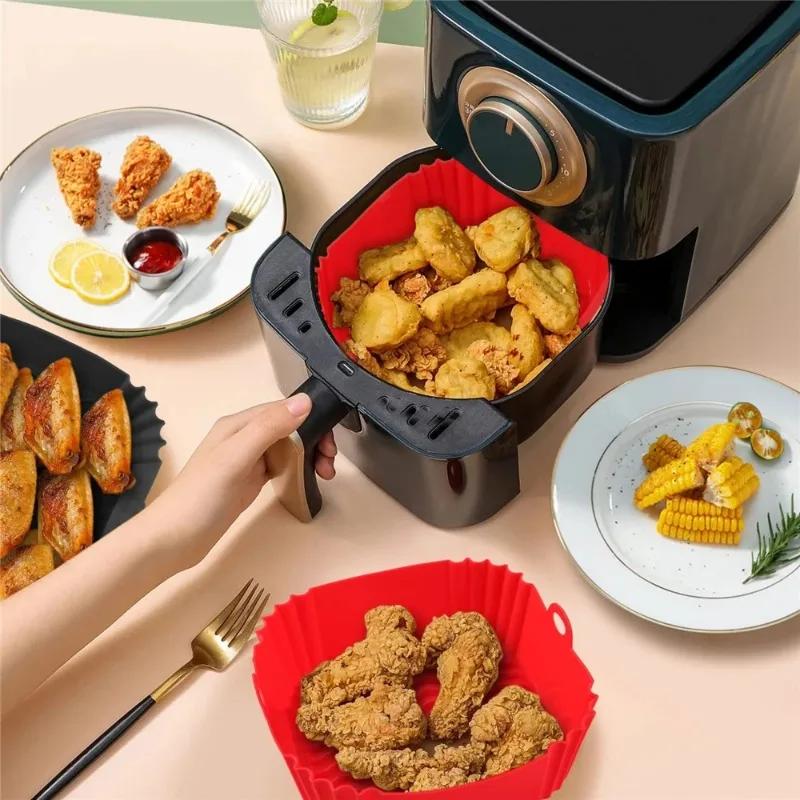 Square Air Fryer Silicone Tray Oven Baking Tray Pizza Fried Chicken Baking Tool Reusable Liner Nostick Airfryer Silicone Basket