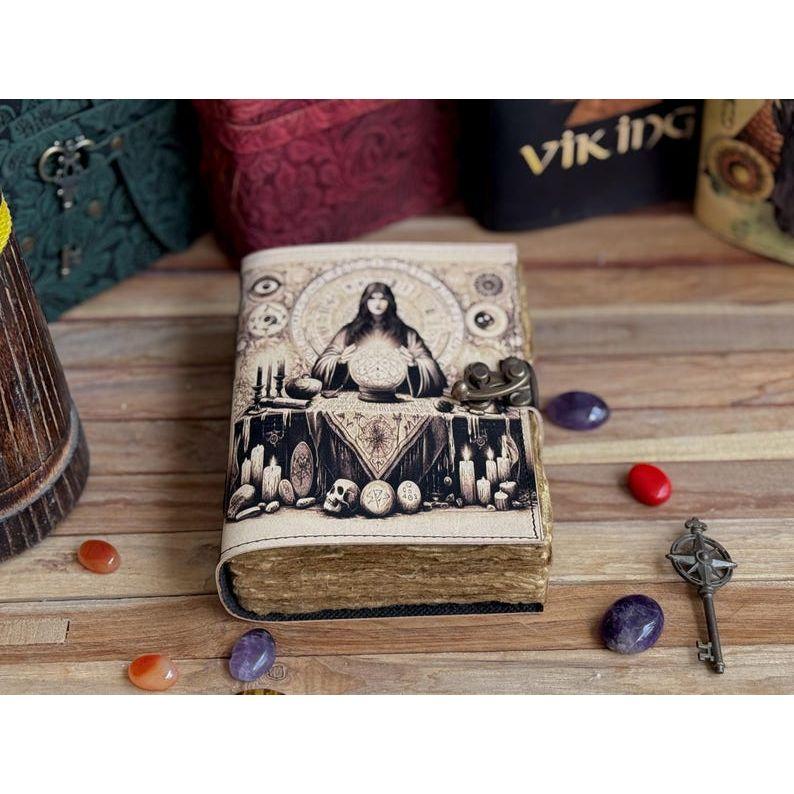 Handmade leather journal Blank Spell grimoire notebook third eye journal Antique Wiccan witch Notebook traveling sketchbook
