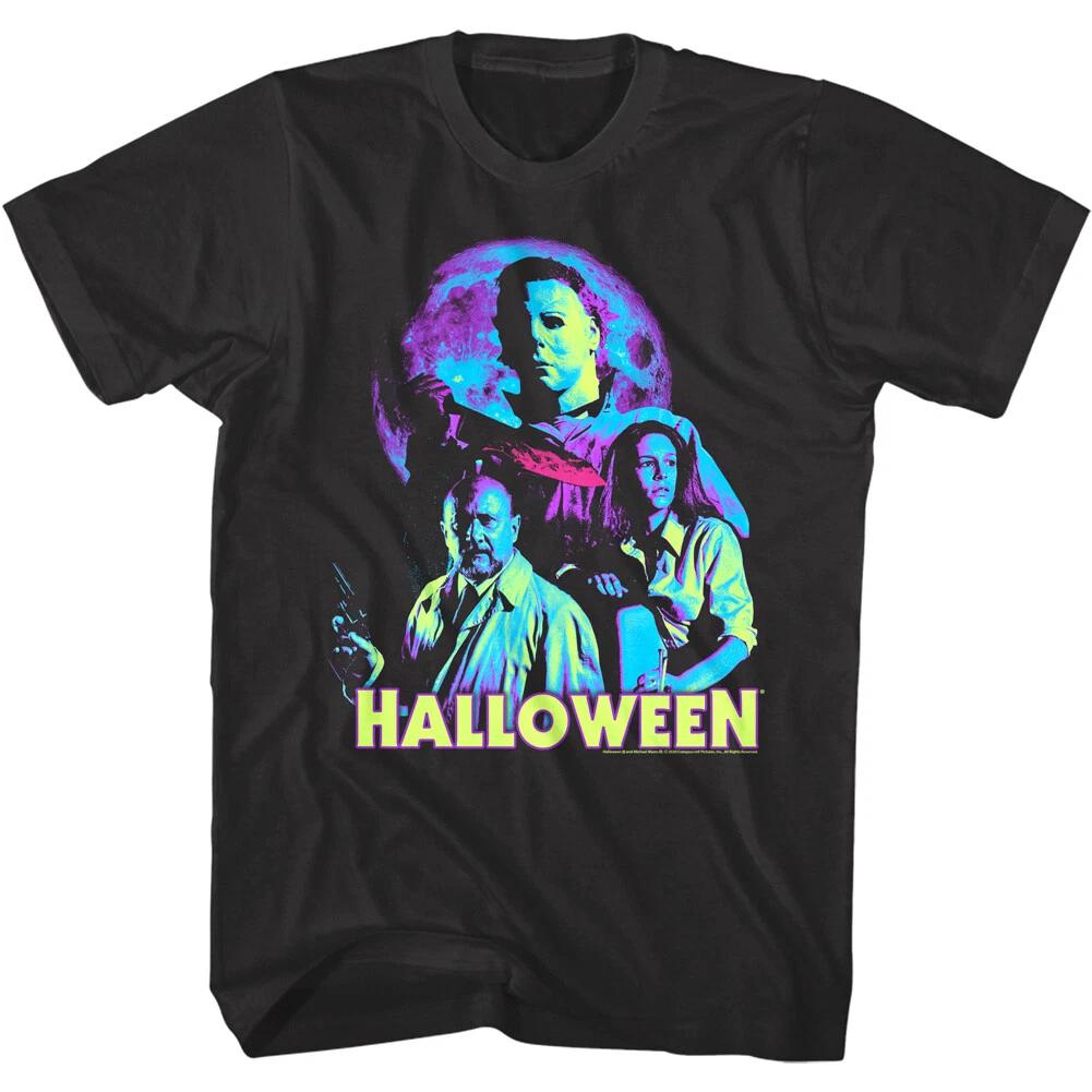 Halloween Neon Moon Men s T Shirt Horror Movie Ensemble Michael Myers Killer L