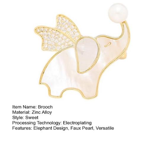 Women Brooch Flying Elephant Design Lapel Pin with Rhinestones Faux Pearl Decor Non-Slip Buckle Scarf Badge Clothing Bags Accessories