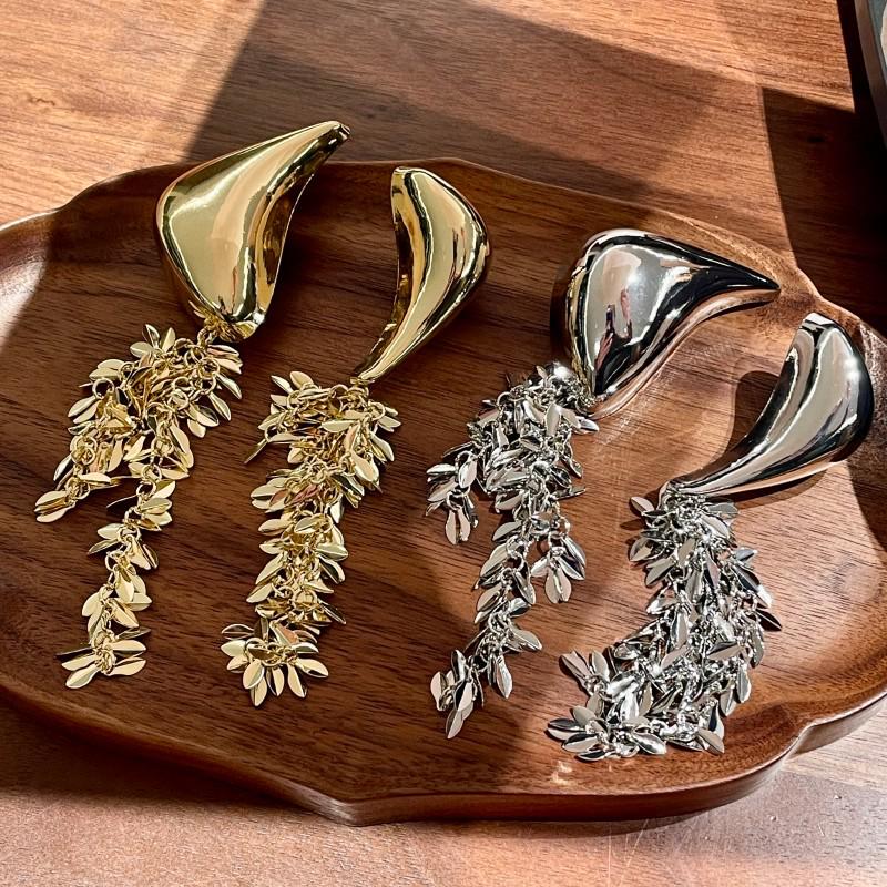 2025 Autumn/Winter Gold Wheat Ear Leaf Tassel Brooch - Geometric Water Drop Metal Pin Sweater Accessory