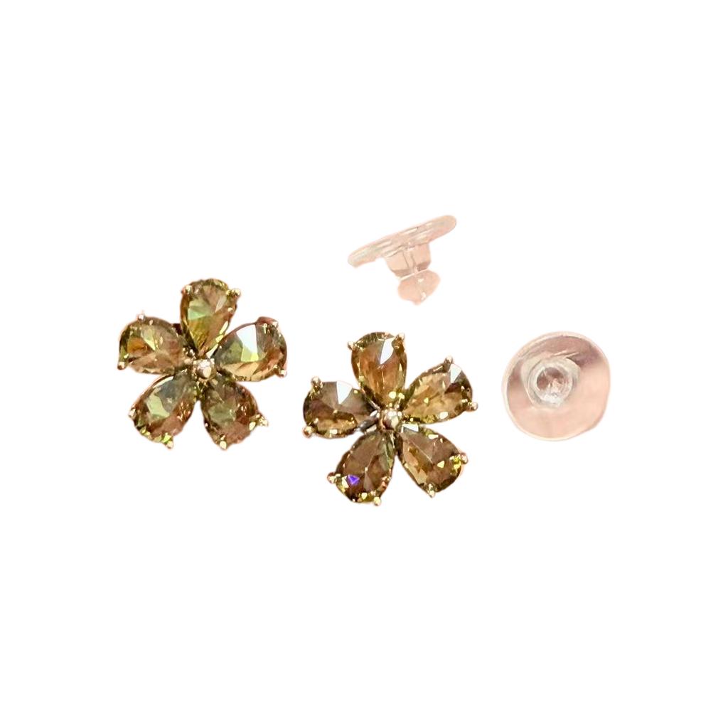 Plum Blossom Stud Earrings, Copper Inlaid with Zircon, Women's Earrings