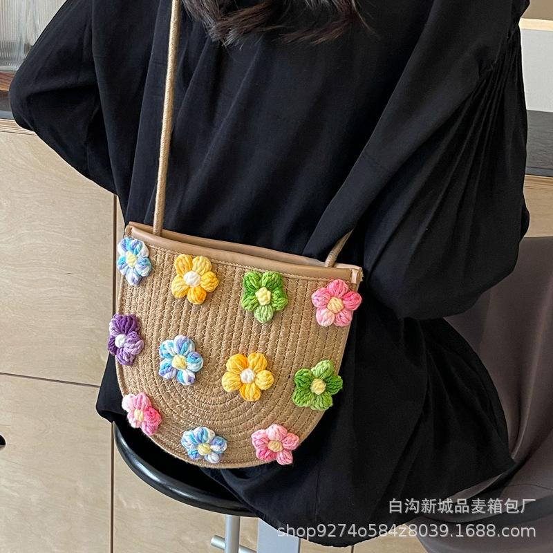 This Year's Popular Small Fresh Embroidery Woven Small Bag Women's 2025 New Trendy Foreign Shoulder Bag Crossbody Bag