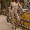 Niche Women's Spring Bowknot Distressed Denim Suit: Heavy Duty Short Jacket + Wide Leg Pants