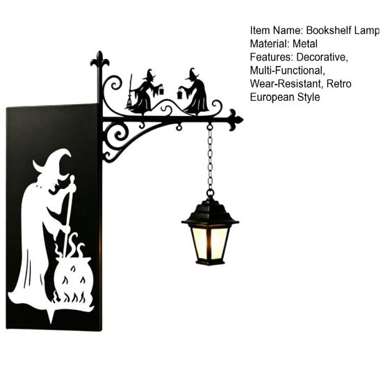 Lámpara de Estantería Retro Linterna de Biblioteca, Iluminación Decorativa, Sombrero de Bruja para Rincón de Lectura, Atril de Hierro Vintage Calle Hueca con Brillo LED Cálido, y Luz