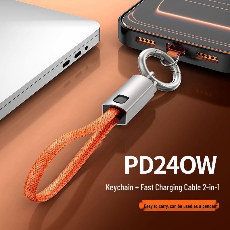 PD240W Keychain Braided Data Cable - 48V 5A Super Fast Charging for Apple & Huawei Devices.