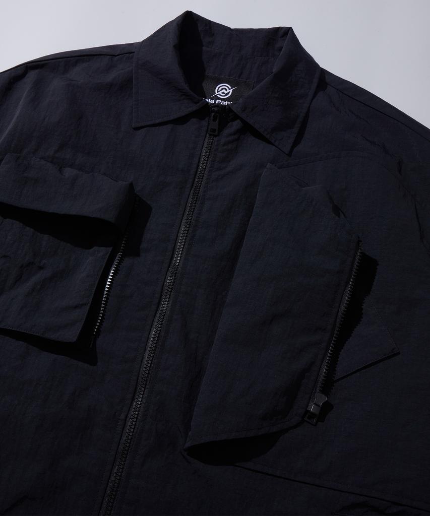 Kallapataleu Nylon Taslan Offset Zip Pocket Half Shirts - Black