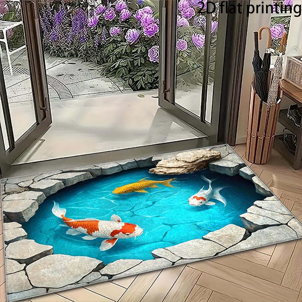 

2D Flat-1PC 3D Koi Fish Entrance Doormat , Welcome mats for home decoration. 40cm x 60cm