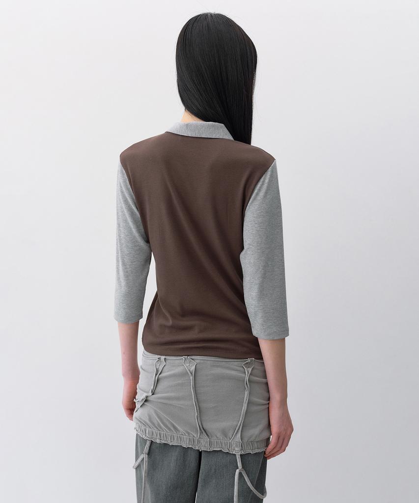 INSILENCE WOMEN Button Collar T-Shirt Brown