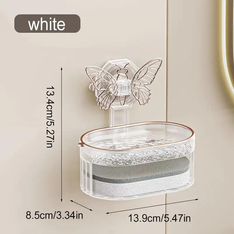 1PCS Punch-free Butterfly Suction Cup Soap Box Double-layer Soap Drain Storage Rack Kitchen and Bathroom Wall-mounted Soap Box