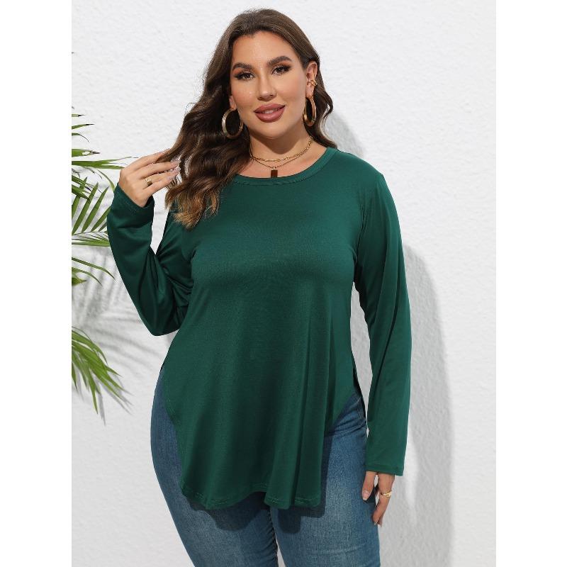 Women's Top Autumn/winter Long Sleeved Plus Size Women's Clothing Solid Color Casual Irregular T-shirt Base Shirt