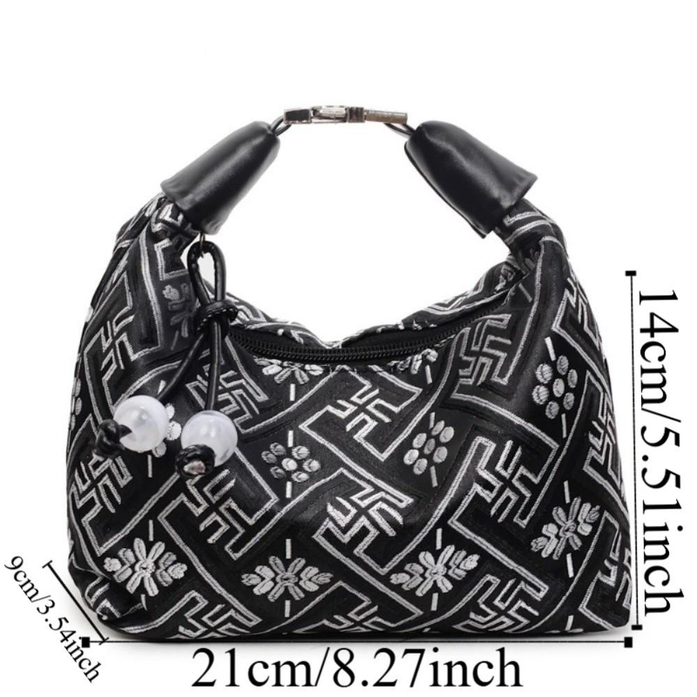 Zipper Closure Chinese Style Embroidery Handbag Elegant Dumpling Bag Ladies Shoulder Bag Girl Use