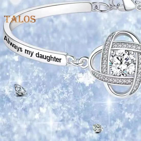 Women Bracelet Rhinestone Clover Charm Letter Engraved Polished Copper Gift for Daughter Adjustable Length Lobster Clip Wrist Jewelry for Various