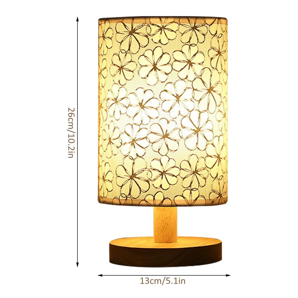 Linen Table Lamp LED Linen Night Lamp w/Warm White Light Linen Nightstand Lamp USB Powered Wooden Beside Lamp
