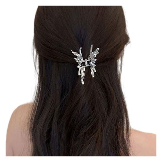 Hairpin Small Compact Metal Hair Clip Silver Color Butterflies Shape Back Head