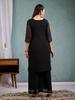 Women Black Embroidered Kurta Palazzo Set with Dupatta Ethnic Party Wear Indian Suit