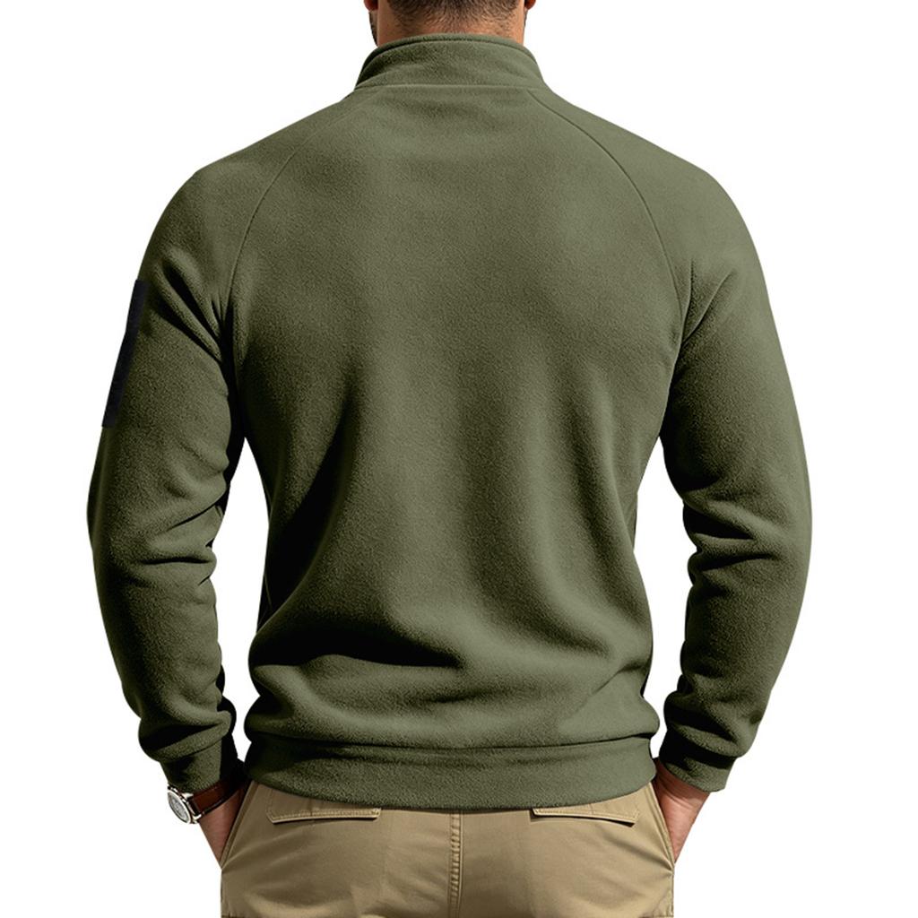 Men's Casual Loose Fit Warm Full-Zip Sweatshirt with Stand Collar and Two-Way Zipper for Hiking and Outdoor Activities