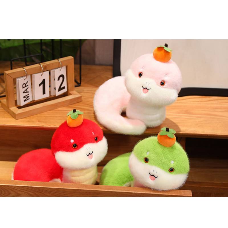 Year Of The Snake Mascot With Persimmon Plush Toy Cartoon Doll Gift Decoration