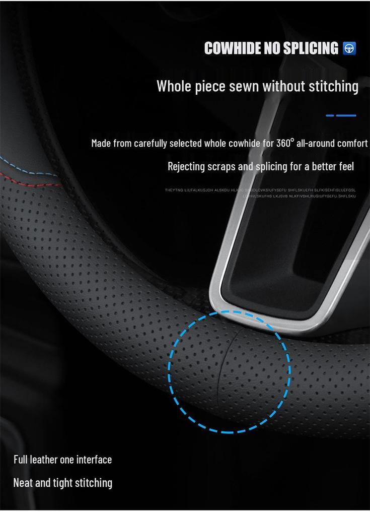Universal Genuine Leather Steering Wheel Cover for Jeep Cherokee, Wrangler, Compass, Renegade - All-Season Use