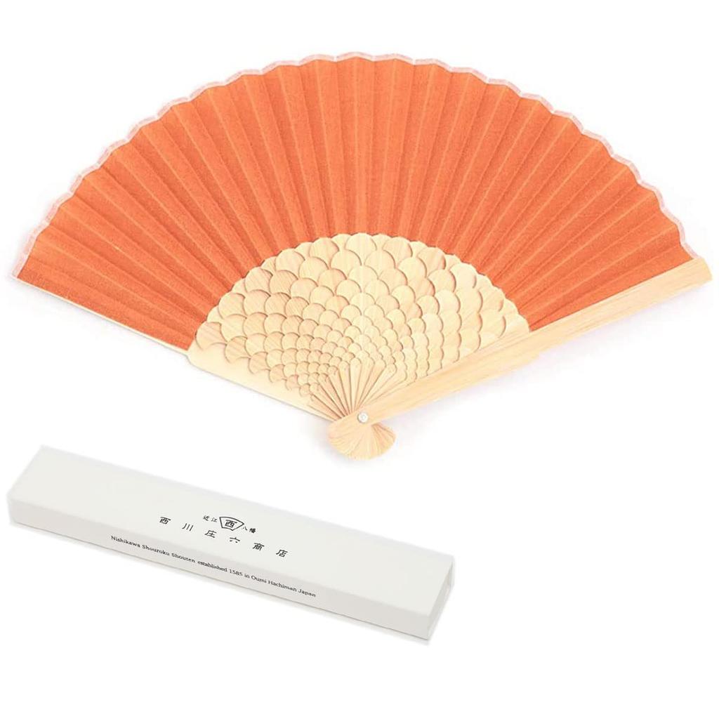 Shoroku LOTUS Fan Boxed Day Present Gift Stylish Design Sensu Orange [Nishikawa Shoten] (Orange) Mother's