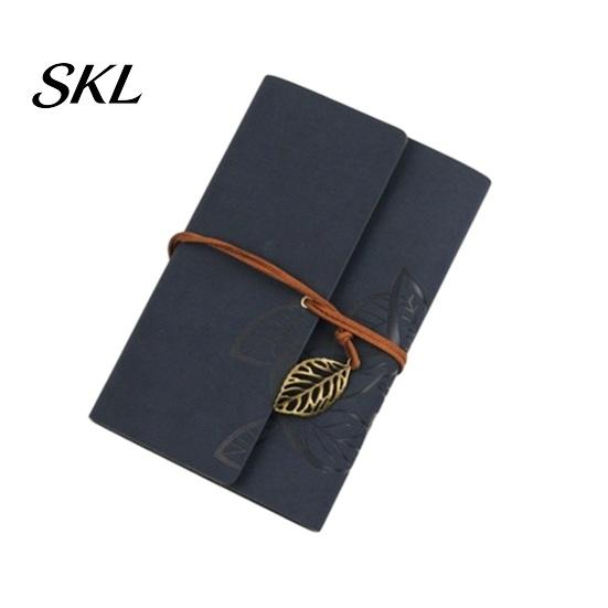 Unique Strap Pendant Notebook Vintage Faux Leather Journal, A5 A6 A7 6 Ring Loose-Leaf Retro Design Journal with Metal Leaf for Writing, Sketching,