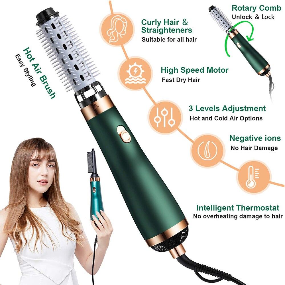 Cepillo secador de pelo 3 en 1, cepillo de aire, peine estilizador, secador de pelo eléctrico de un paso, secador de pelo que sopla, varilla rizadora automática