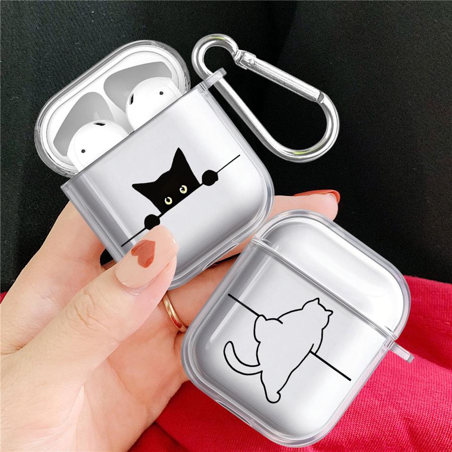 Cute Line Cat Clear Earphone Cases Cover Case For Airpods 2 Pro3 Pro2 Pro 1 3 4
