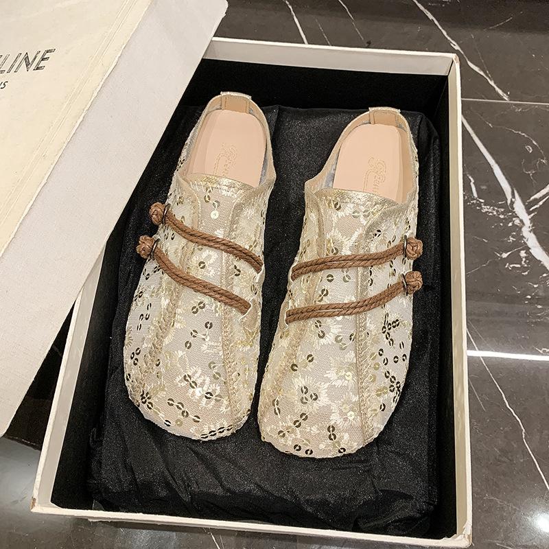 

2025 женские осенние новые ретро удобные туфли сетка мягкая подошва повседневные на одном ходу удобные балетки 41