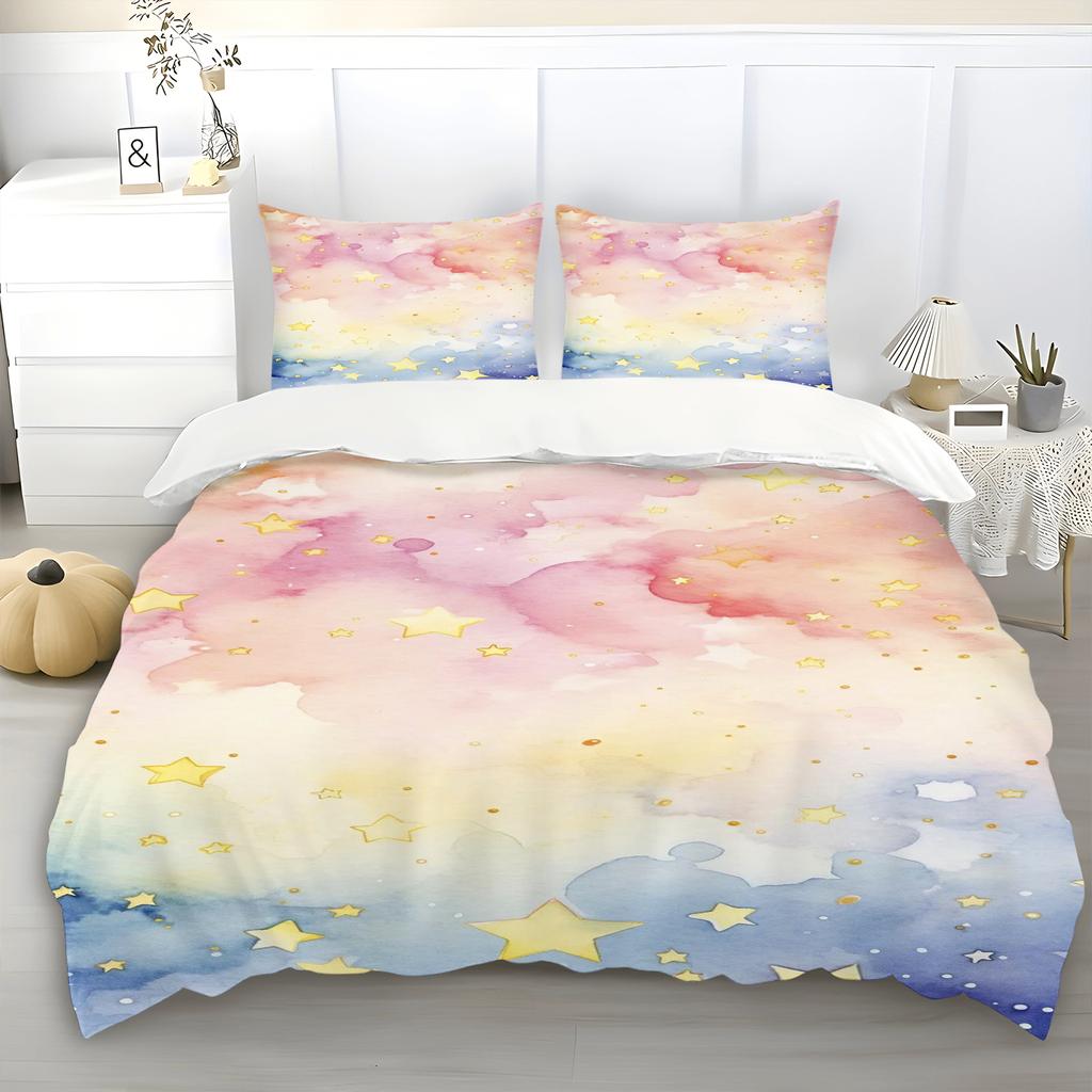 2/3Pcs Cartoon Girls Bedding Set Cute Duvet Cover Childlike Vivid Colors Innocence Bedroom 100% Polyester Adult Gift