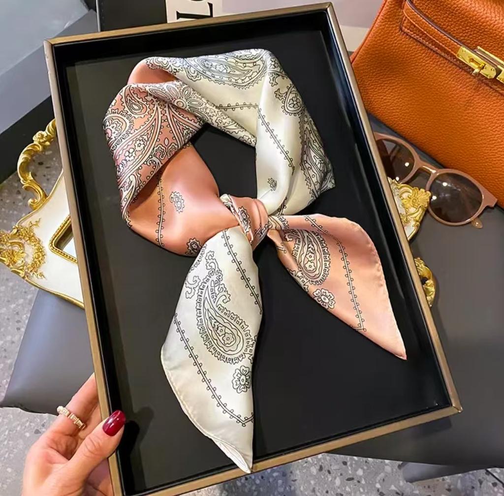 New silk scarf women's fashion versatile sense 70 square scarf neck protection scarf spring and autumn retro scarf tied bag
