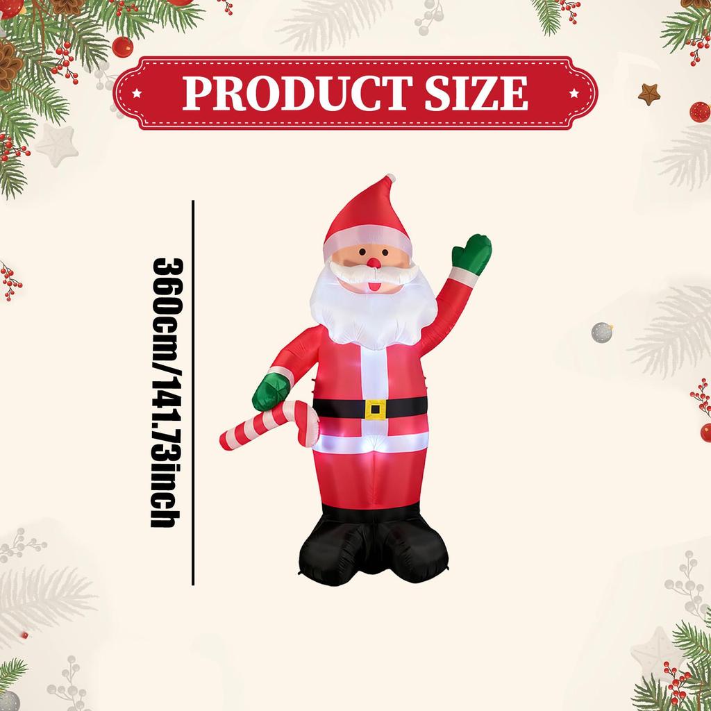 Large Blow Up Santa Claus Christmas Inflatable with LED Lights Windproof Decor for Outdoor Garden Yard Home