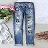 Autumn and Winter New Skeleton Ripped Cloth Jeans Women's Straight Trousers