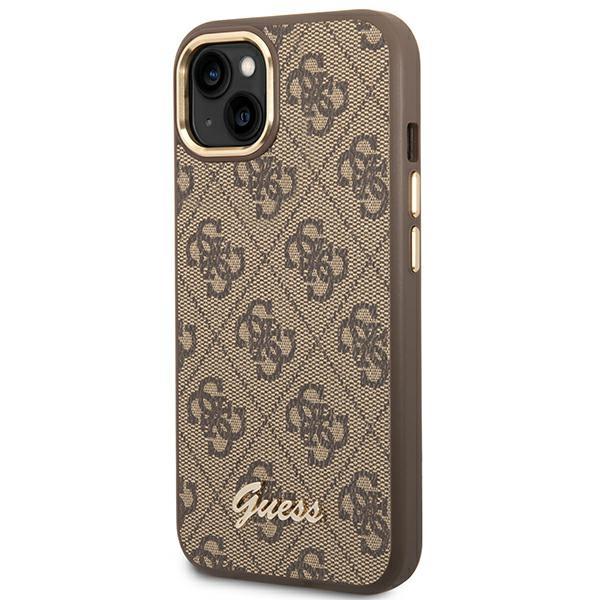 Étui pour iPhone 14 Plus Guess Rigide 4G Vintage Logo Doré Marron